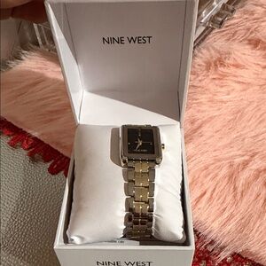 Nine West Gold-Tone Watch with Black Dial